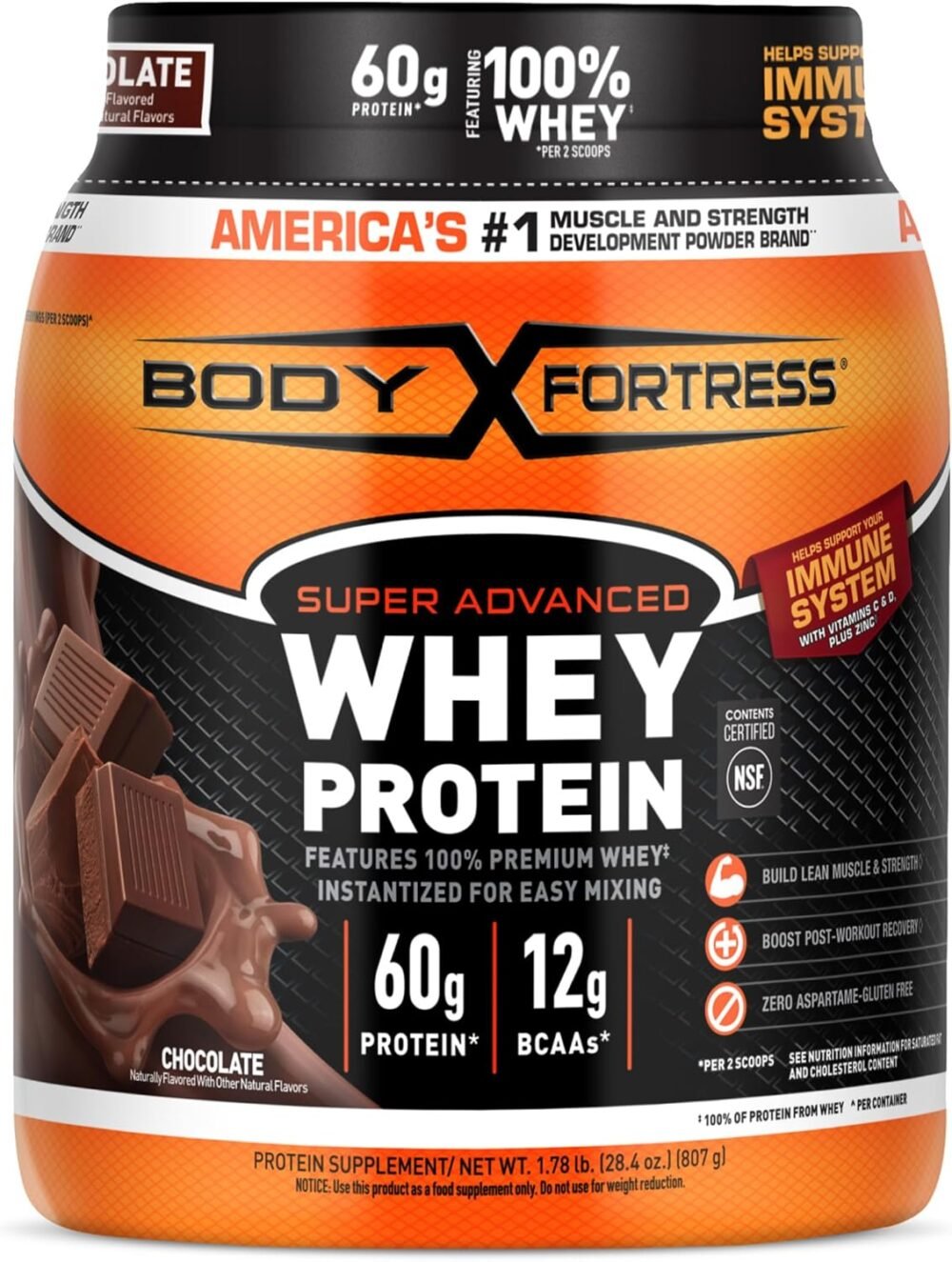 Indulge in Rich Chocolate Protein Power: Body Fortress 100% Whey, 1.78lbs