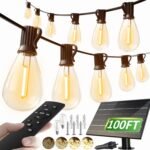 Enchant Your Outdoors: 100FT Solar LED String Lights with Remote Control & Dimmable Features
