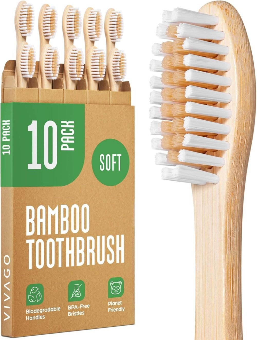 Eco-Friendly Bamboo Toothbrushes: 10 Pack of Soft, BPA-Free Bristles for a Sustainable Smile