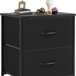 Compact Elegance: Black Fabric-Drawer Nightstand for Versatile Storage.