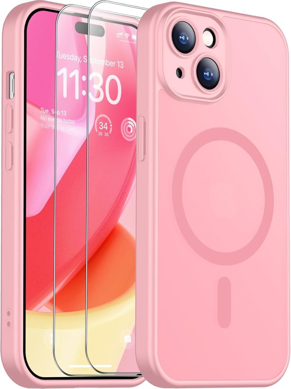 SPIDERCASE iPhone 15: Sleek Pink Translucent Case with Anti-Fingerprint Tempered Glass...