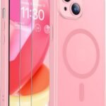 SPIDERCASE iPhone 15: Sleek Pink Translucent Case with Anti-Fingerprint Tempered Glass...