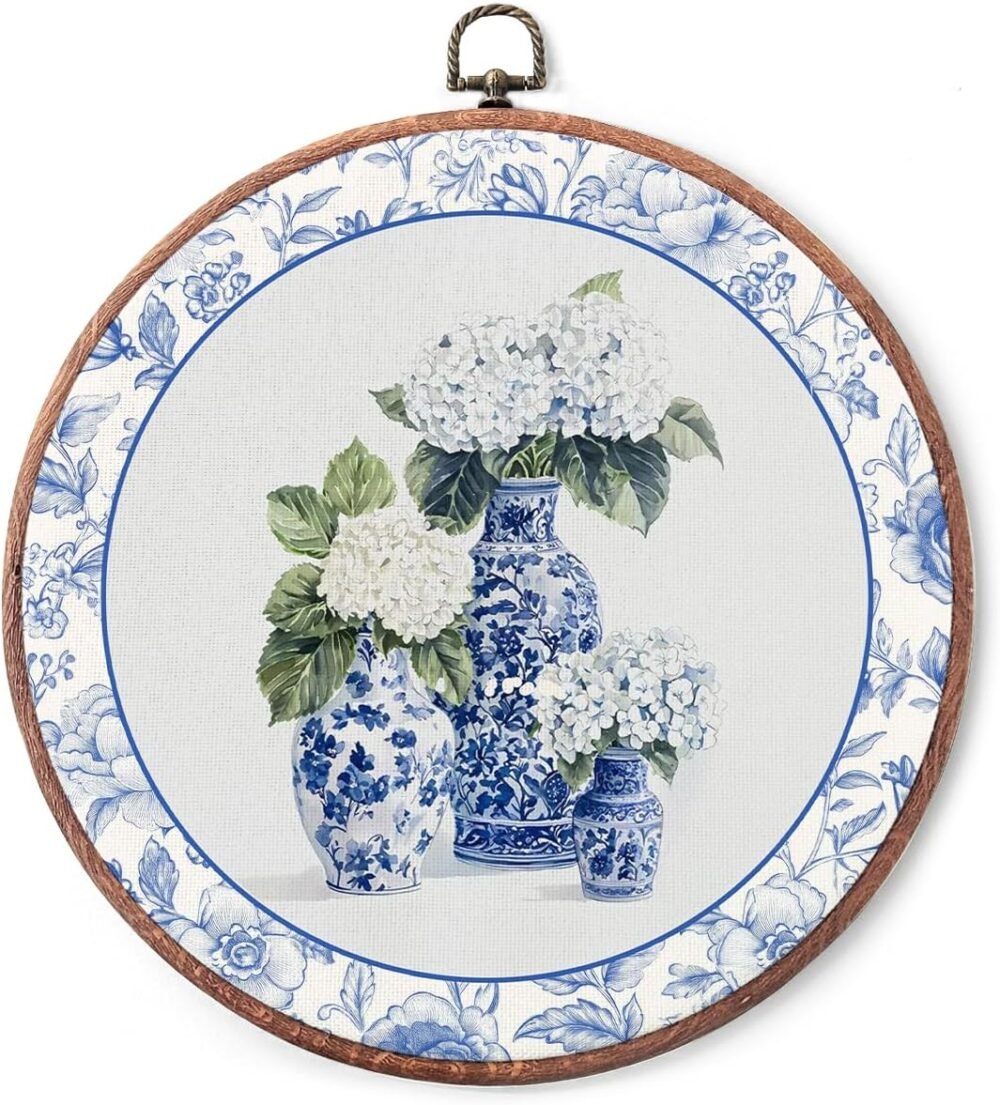 Elegant Blue & White Floral Canvas Art for Timeless Home Decor