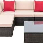 Beige All-Weather Wicker Patio Sofa Set with Cushions and Glass Table