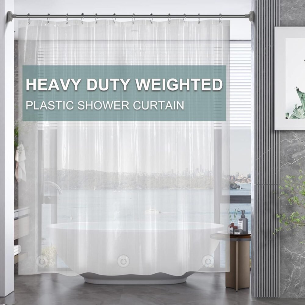 Durable Clear PEVA Shower Curtain with Weighted Stones and Rustproof Grommets - 72x72...