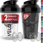 Dual Pack Leak-Proof Protein Shaker Bottles with Whisk for Perfect Mixes