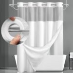 YellyHommy Snap-In Waffle Shower Curtain Set: Minimalist Design for Effortless...