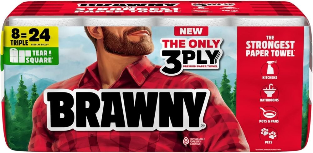Brawny Triple Strength Paper Towels: Versatile & Super Absorbent, 8 Rolls Equal 24!