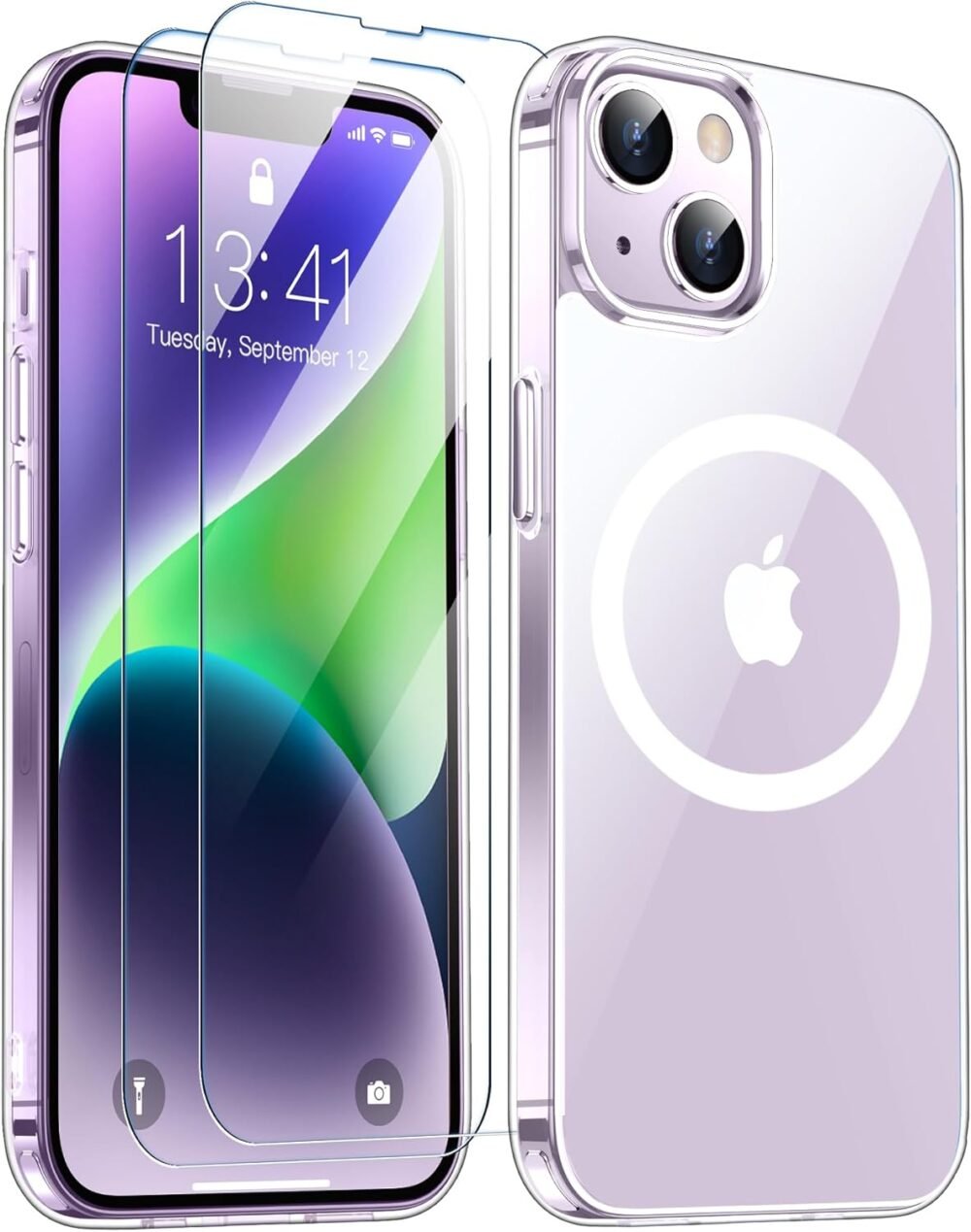 SPIDERCASE iPhone 14 Plus Slim Crystal Clear Case with 2 Tempered Glass Protectors - Anti-Fingerprint & No Yellowing