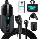 Portable 40A Level 2 EV Charger with WiFi App Control and 25ft Cable for Effortless...