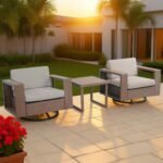 Stylish Outdoor Rattan Rocker Sofa Set with Cushions and Coffee Table