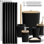 Complete 20-Piece Black Bathroom Ensemble with Shower Curtain, Accessories, and More