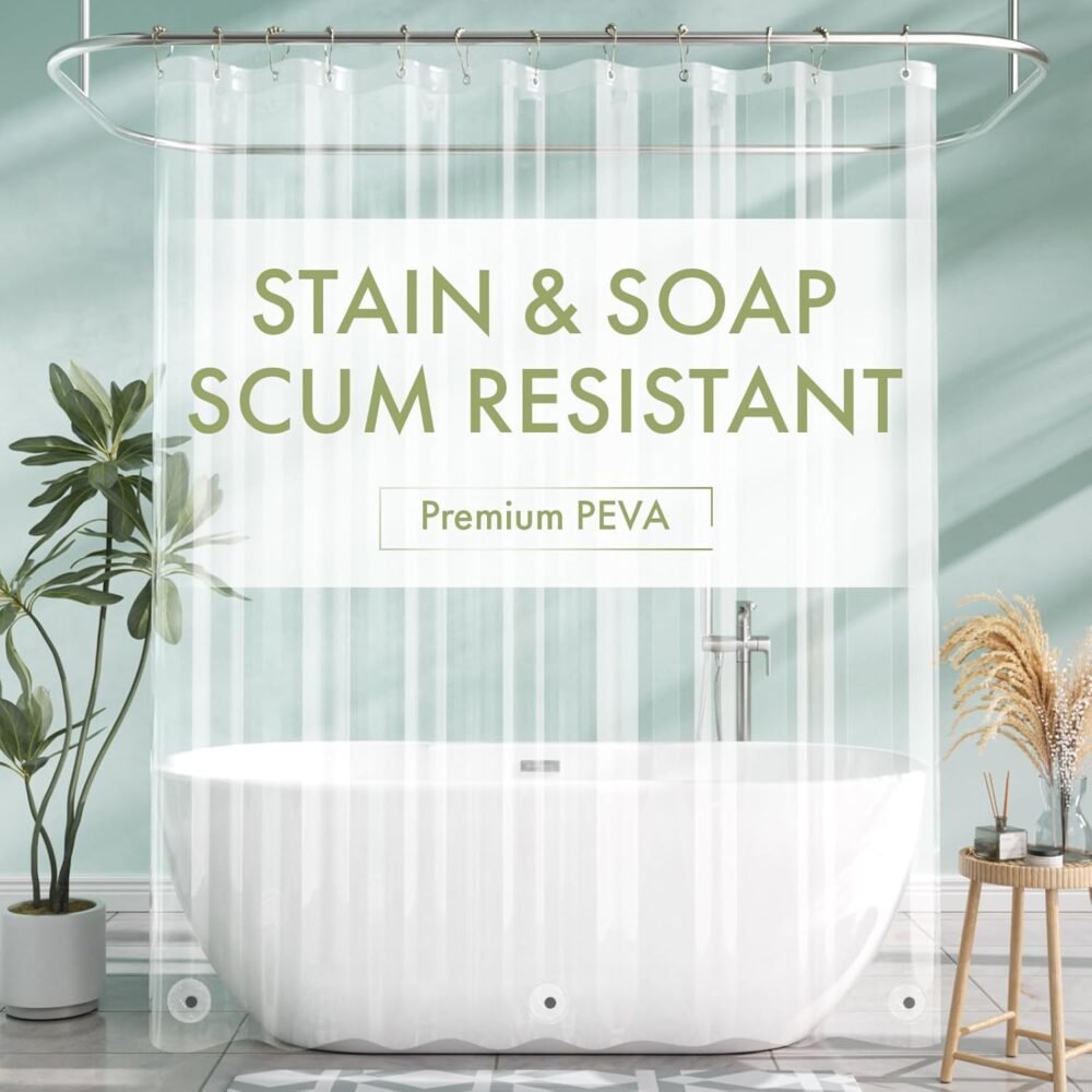 Lightweight Waterproof Shower Liner with Magnets and Grommets for a Stylish Bathroom