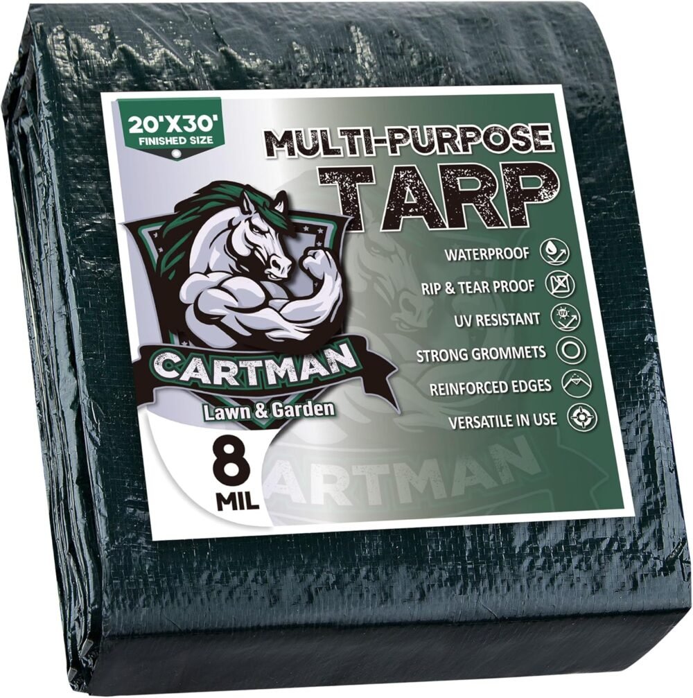 Durable 20x30 Feet Green Tarp: Waterproof Shelter & Camping Essential