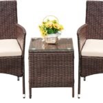 Chic Outdoor Serenity: 3-Piece Wicker Patio Furniture Set in Brown and Beige