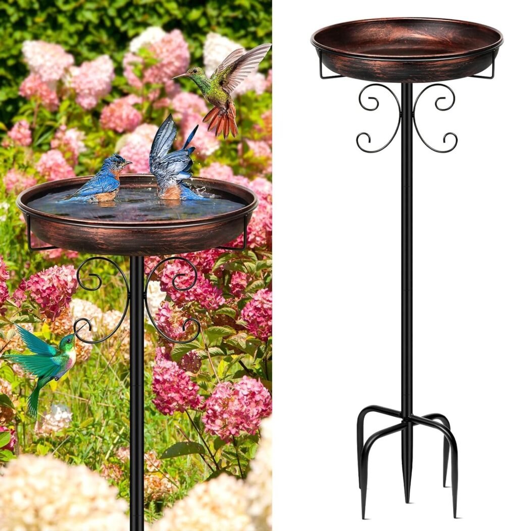 Vintage-Style Freestanding Metal Bird Bath and Feeder for Garden Elegance