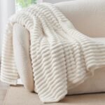 Cozy Cream Stripe Blanket: Luxurious 300GSM Fleece Throw for Ultimate Comfort
