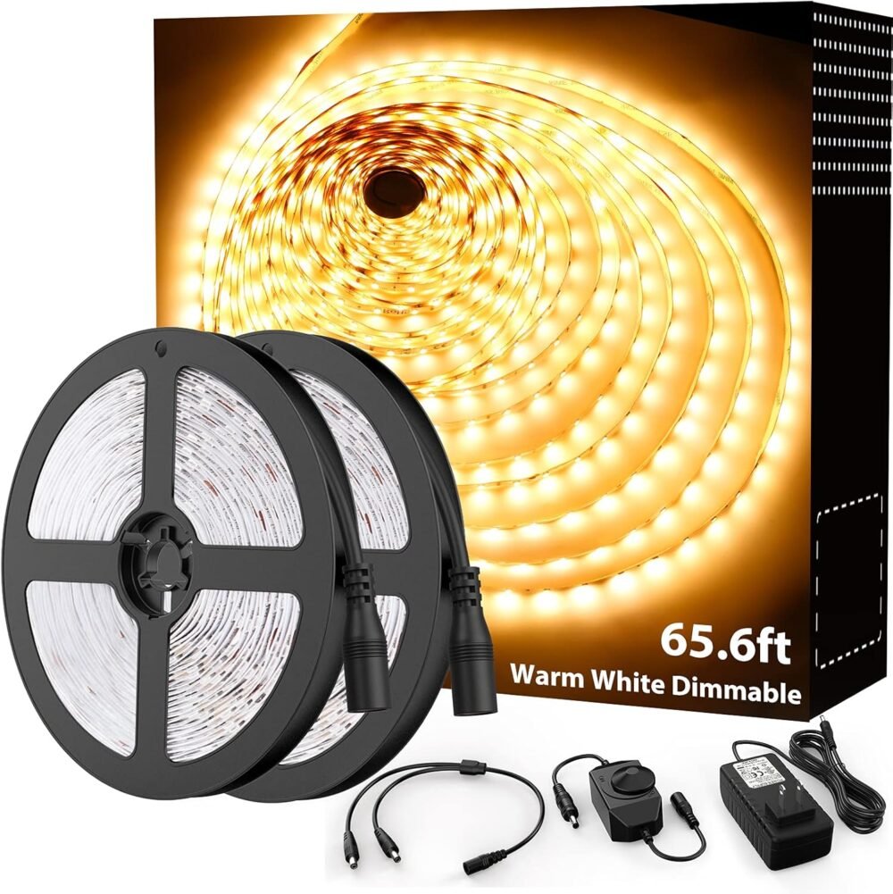 Versatile 65.6ft Dimmable Warm White LED Strip Lights for Home Decoration