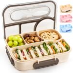 Versatile Khaki Bento Box: Four-Compartment Lunch Container for Adults, Drop-Proof and Dishwasher Safe
