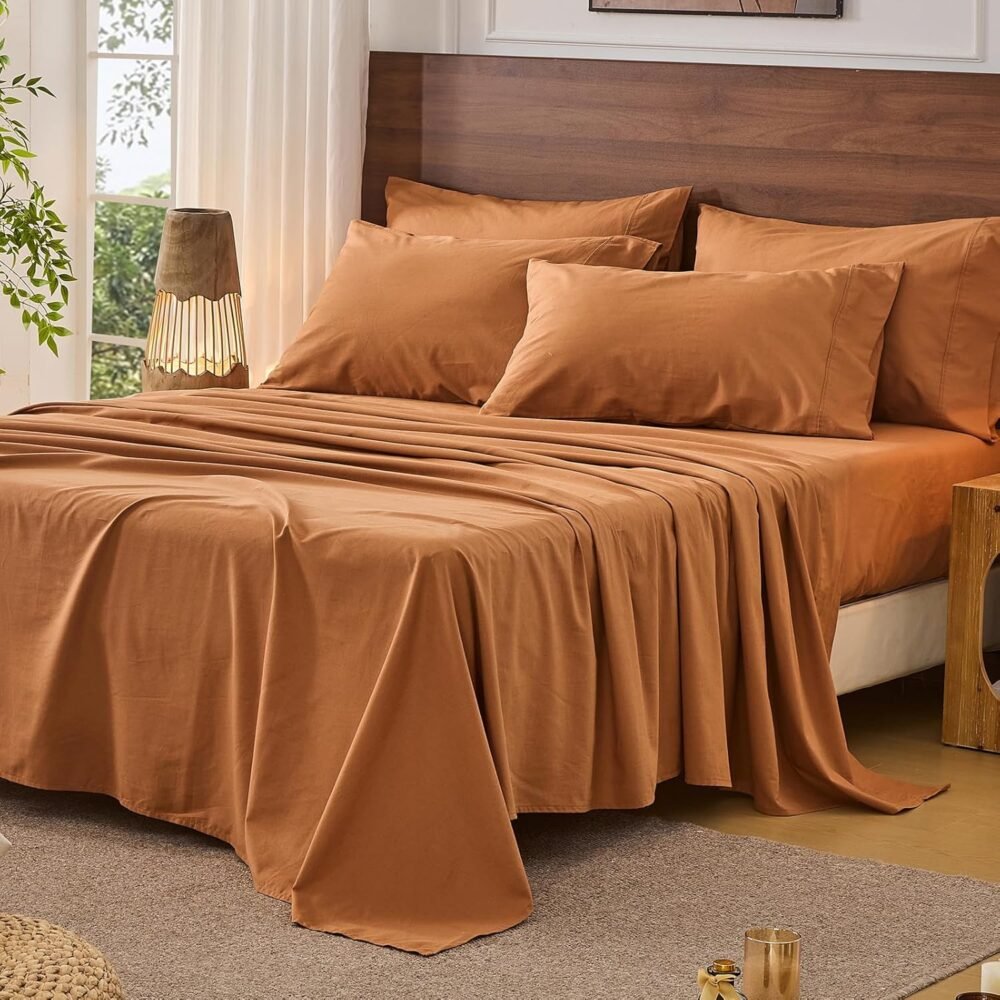 Luxurious French Linen Queen Sheet Set: Breathable, Cooling, and Soft in Rich Brown