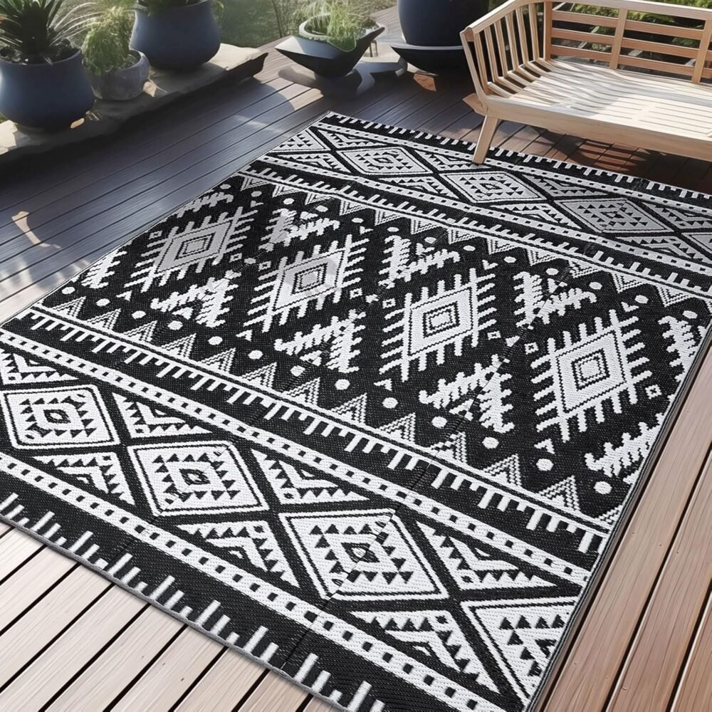 Stylish Waterproof 5x8 ft Reversible Boho Rug for Outdoor & Indoor Spaces