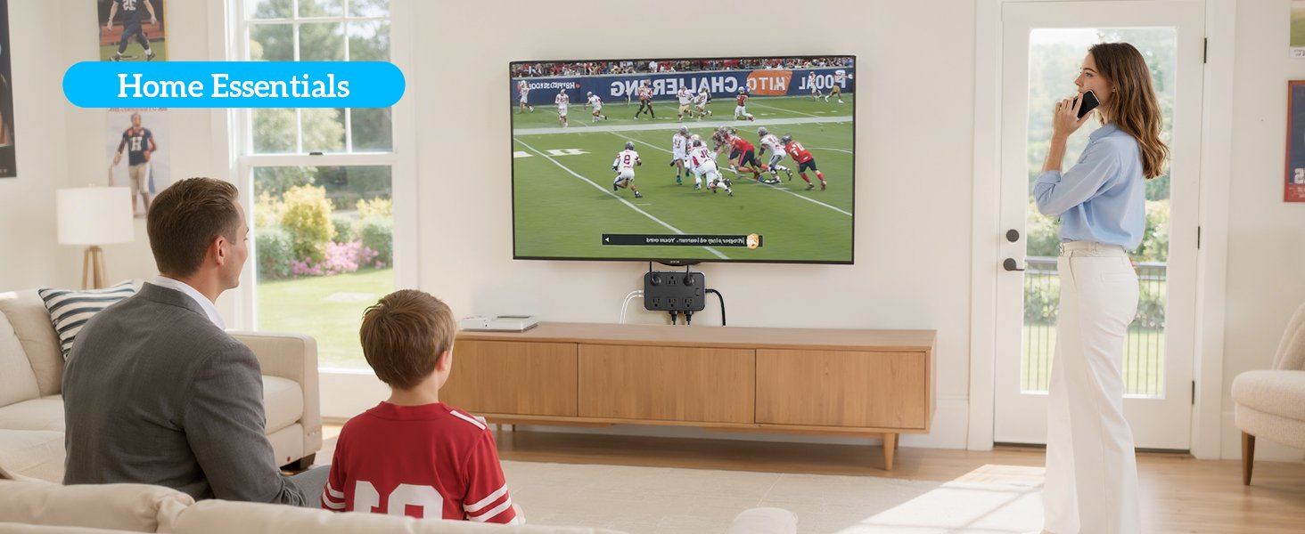 Flat Plug Power Strip Surge Protector Extens 529