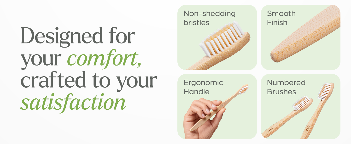 Eco-Friendly Bamboo Toothbrush Pack - Soft Bristle Natural Wooden To 556