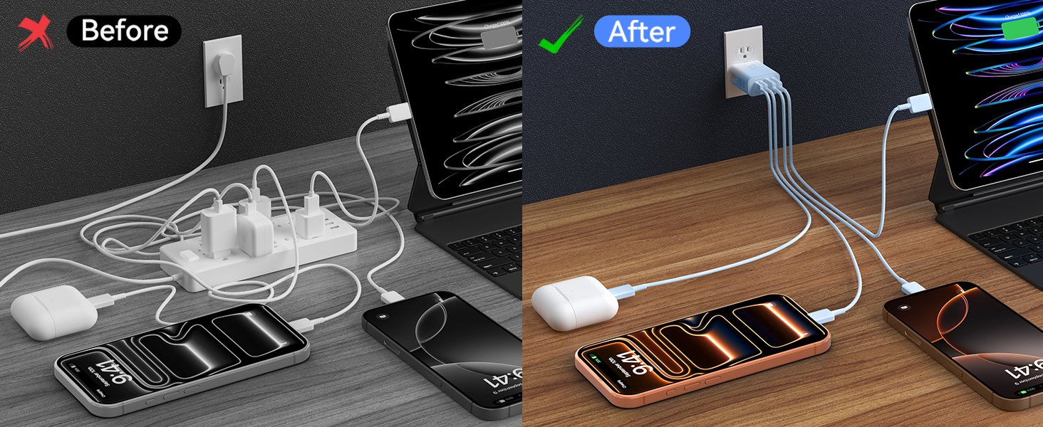 Wall Fast Charger Block, 4Port Type Chargers Fast 464