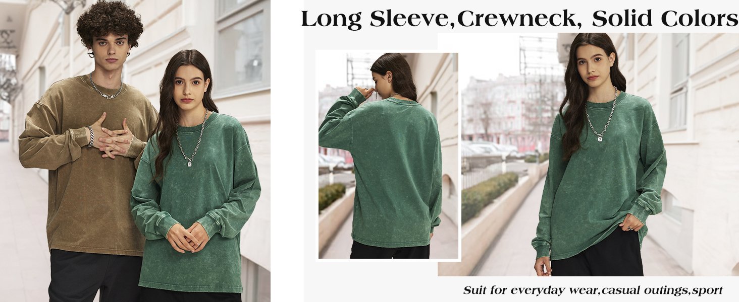 KEEPSHOWING Oversized Long Sleeve Vintage Wash Crewneck Sweatshirt - 601