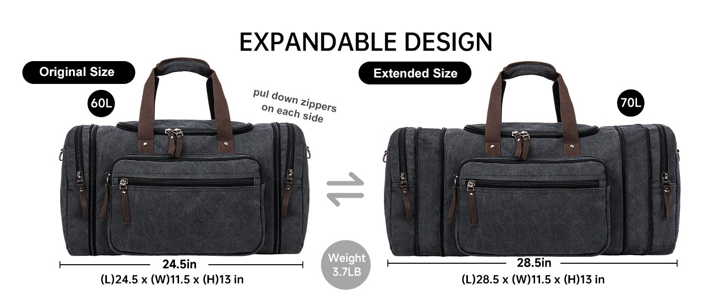 Men's Expandable Canvas Duffle Bag - Weekender Travel Lug 482