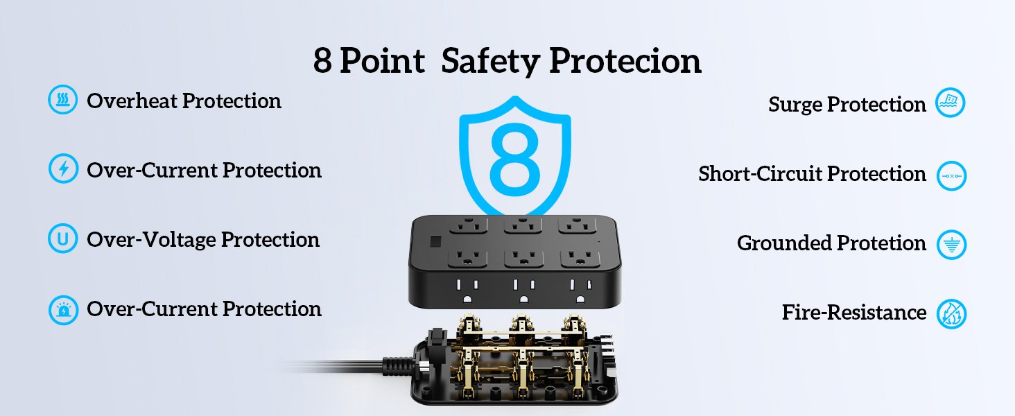 Flat Plug Power Strip Surge Protector Extens 528