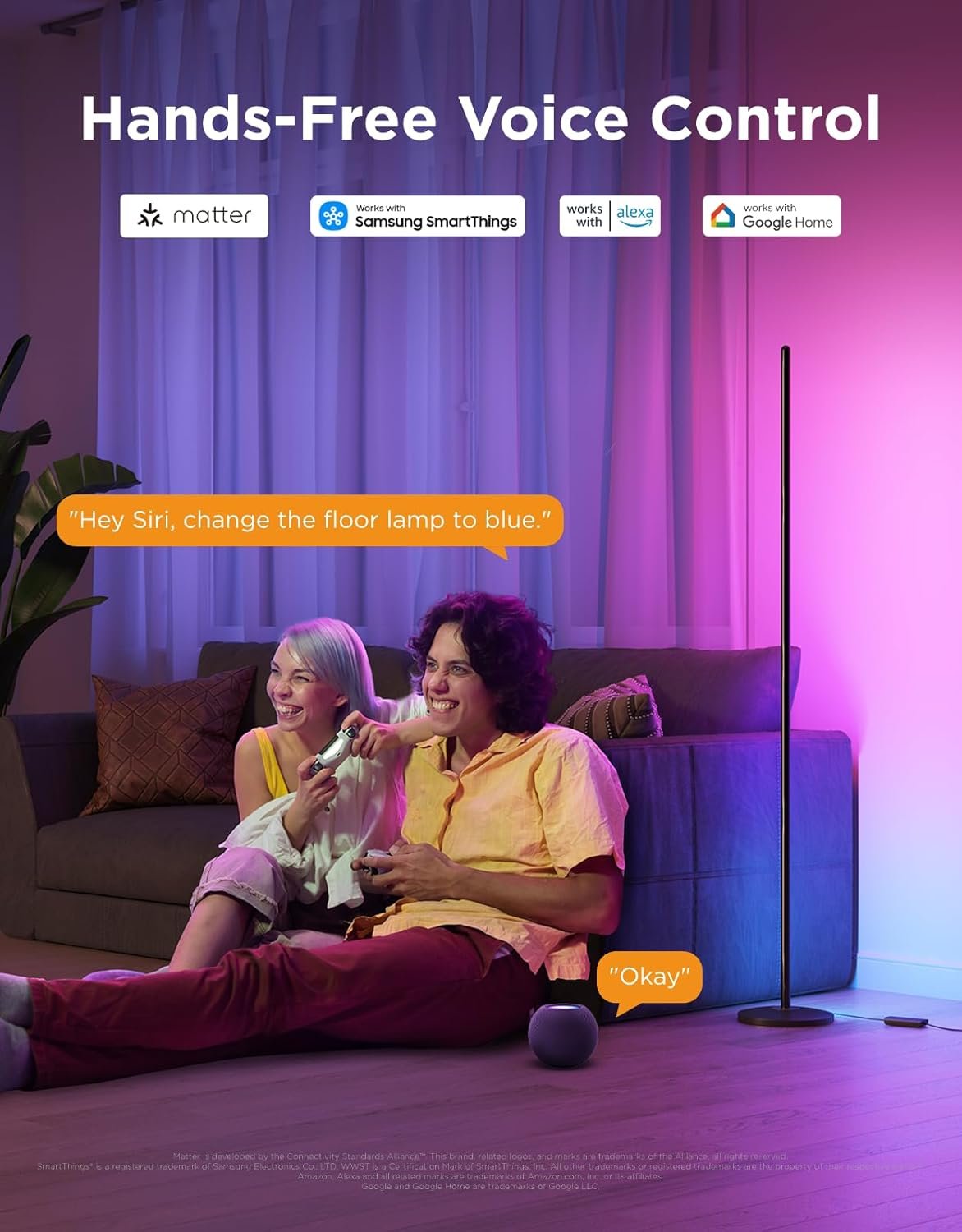 Govee RGBIC Floor Lamp Basic, 1000lm Corner Lamp C - Image 2