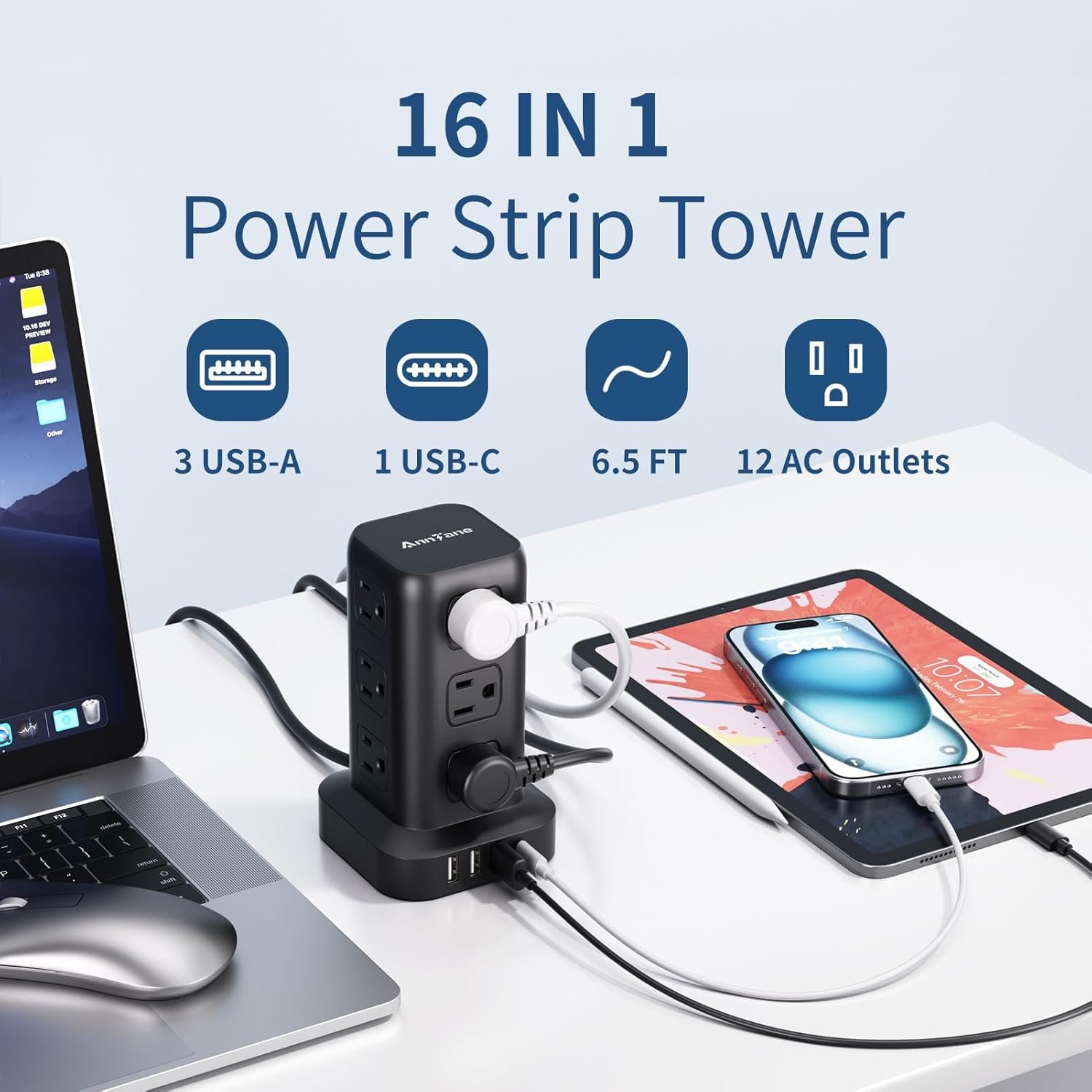 Surge Protector Power Strip . Cord, Power Strip To - Image 2