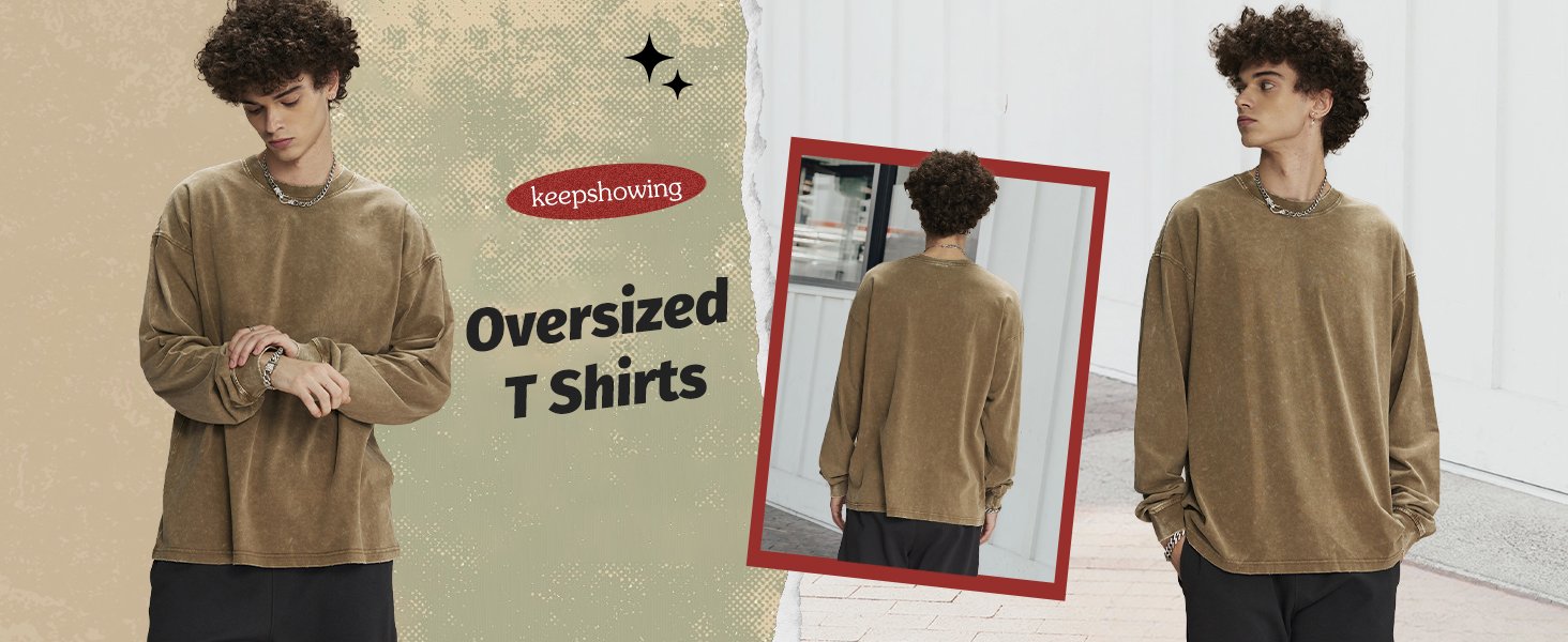 KEEPSHOWING Oversized Long Sleeve Vintage Wash Crewneck Sweatshirt - 599