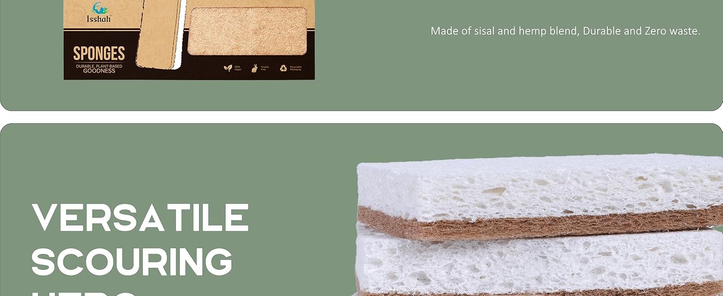 Eco-Friendly Plant-Based Kitchen Sponges - Biodegradable Sisal and H 478