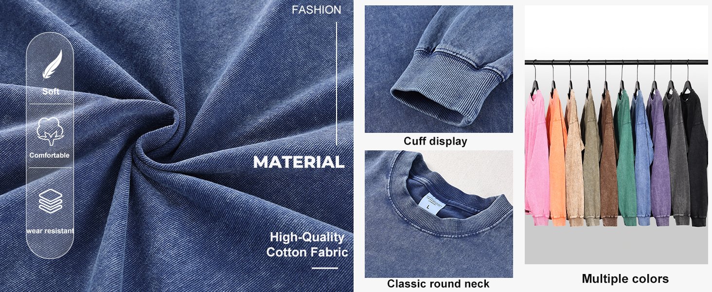 KEEPSHOWING Oversized Long Sleeve Vintage Wash Crewneck Sweatshirt - 602