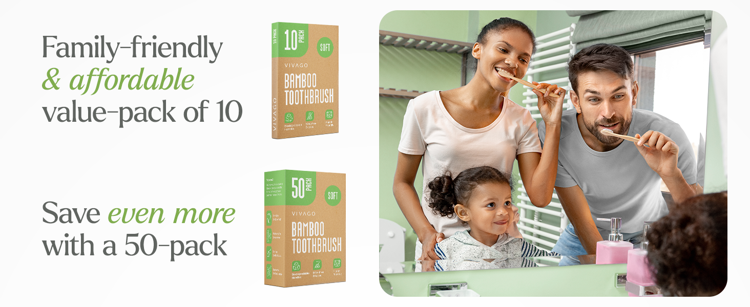 Eco-Friendly Bamboo Toothbrush Pack - Soft Bristle Natural Wooden To 554