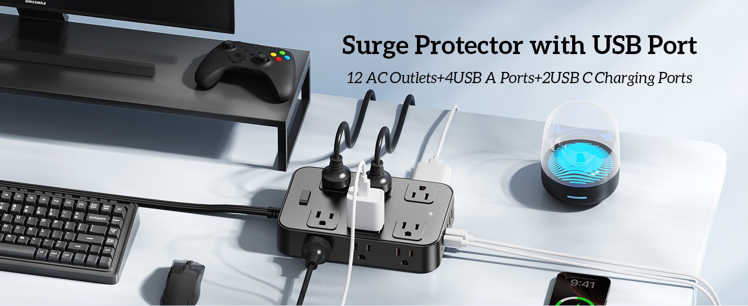 Flat Plug Power Strip Surge Protector Extens 522